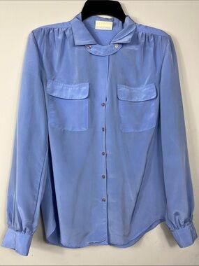 Compositions Light Blue Button Front Blouse Long Sleeve Pocket Top Small